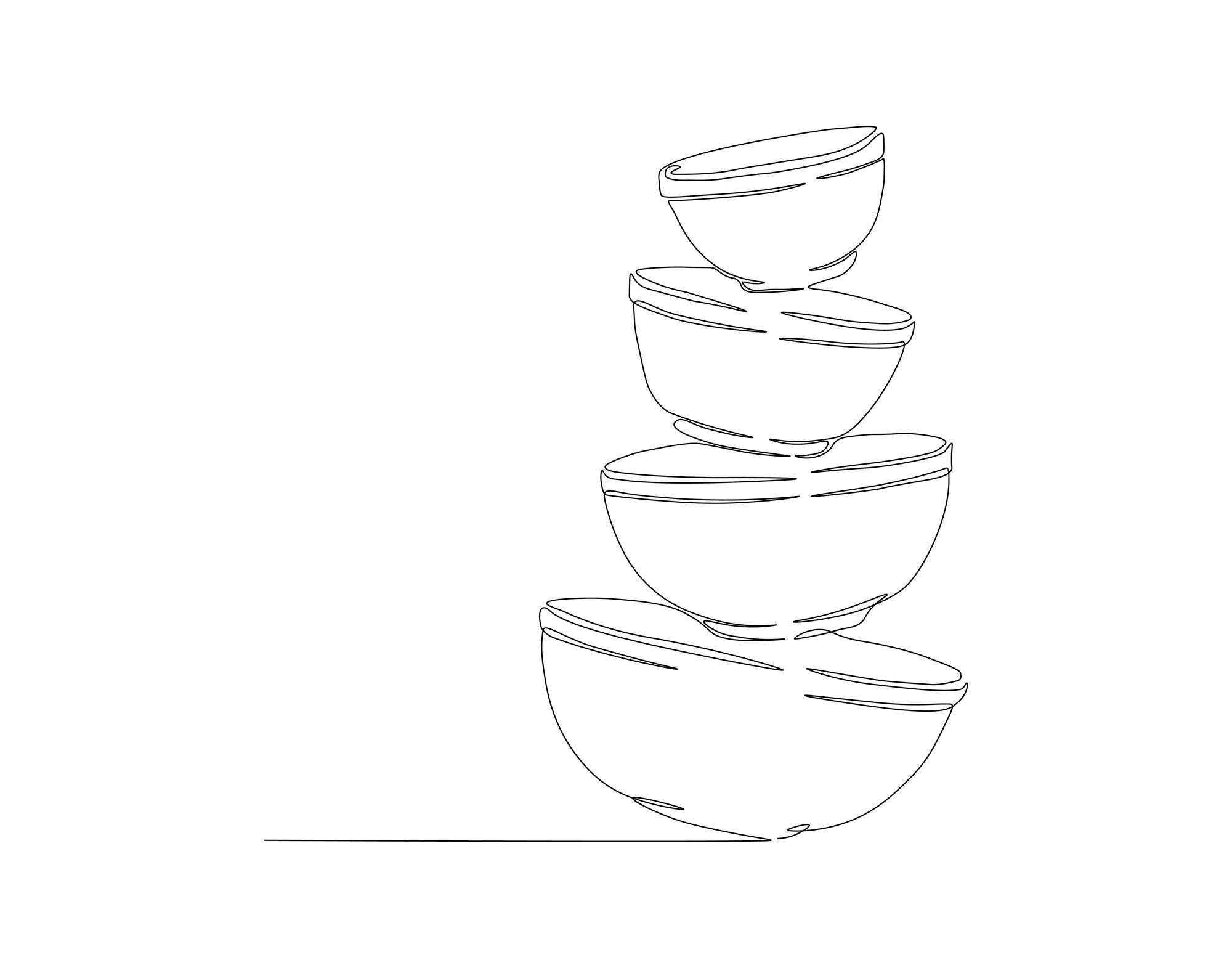 Line of prepared mise en place bowls